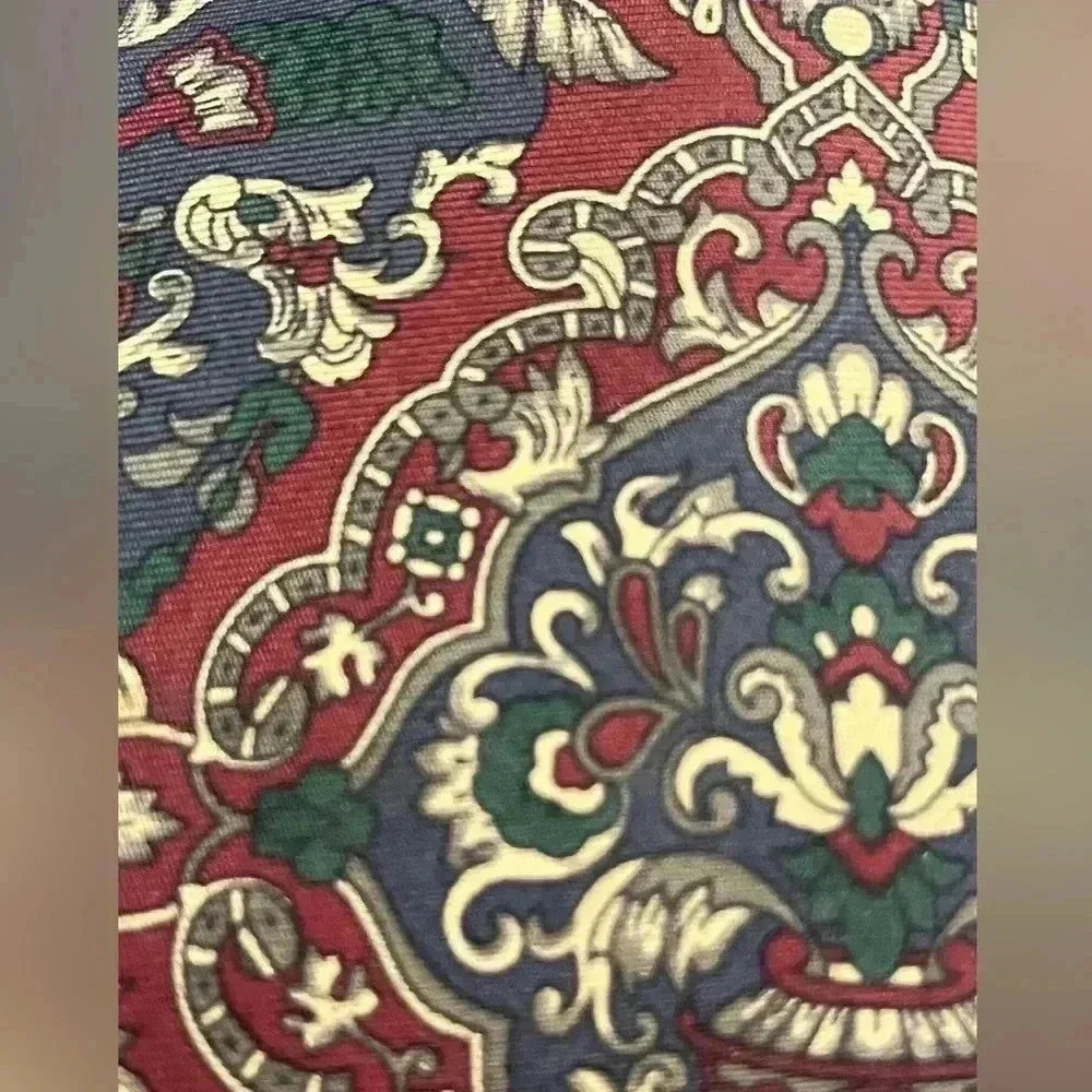 Halston III 100% Italian Silk Tie red blue teal grey white